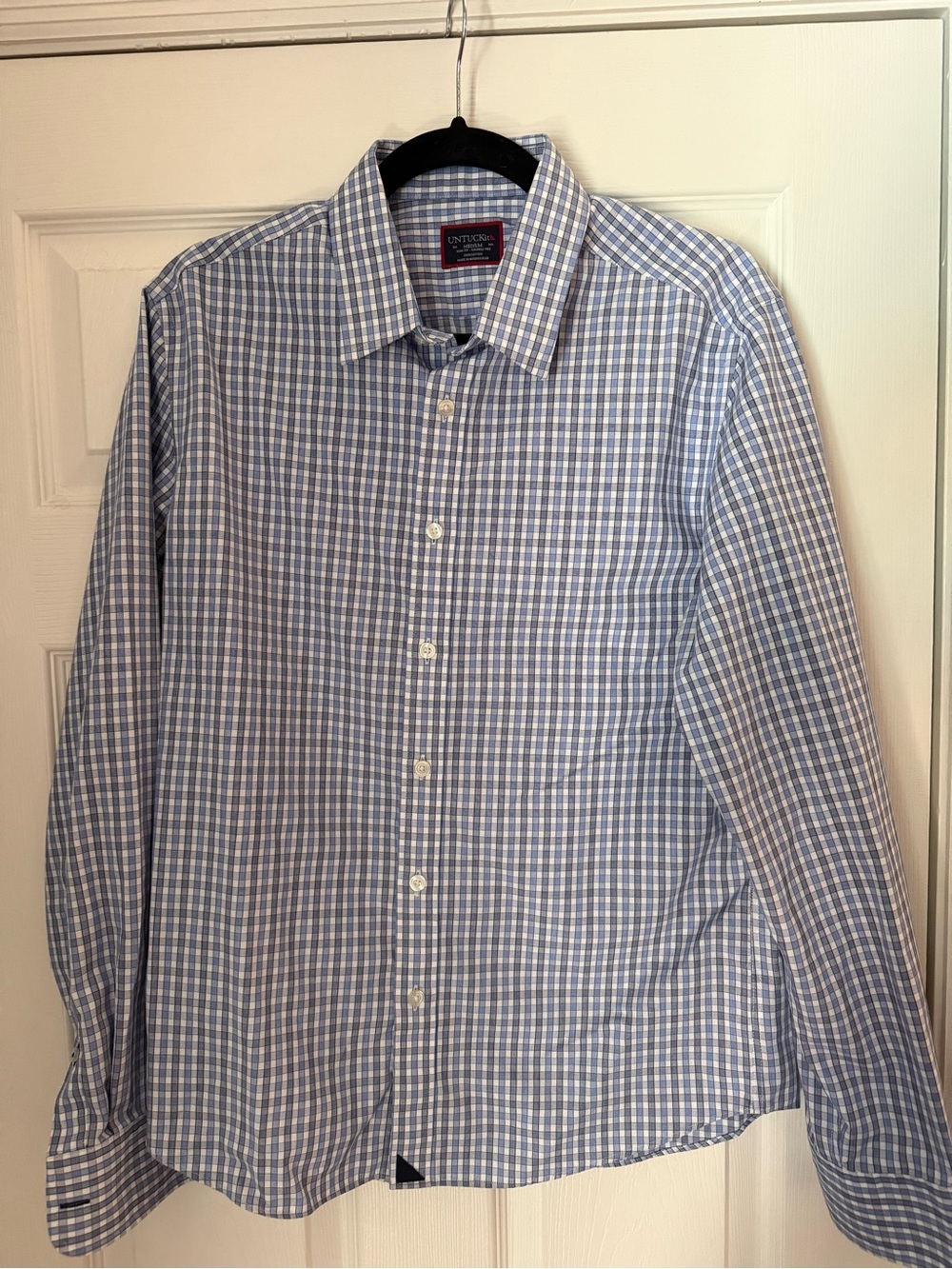 UNTUCKit Light Blue and White Checked Dress Shirt